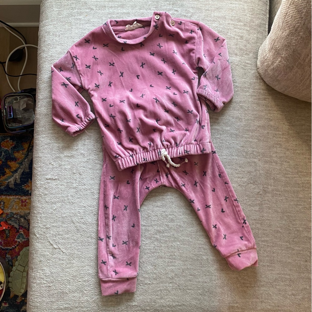 Pink Faux Velvet Sweatsuit